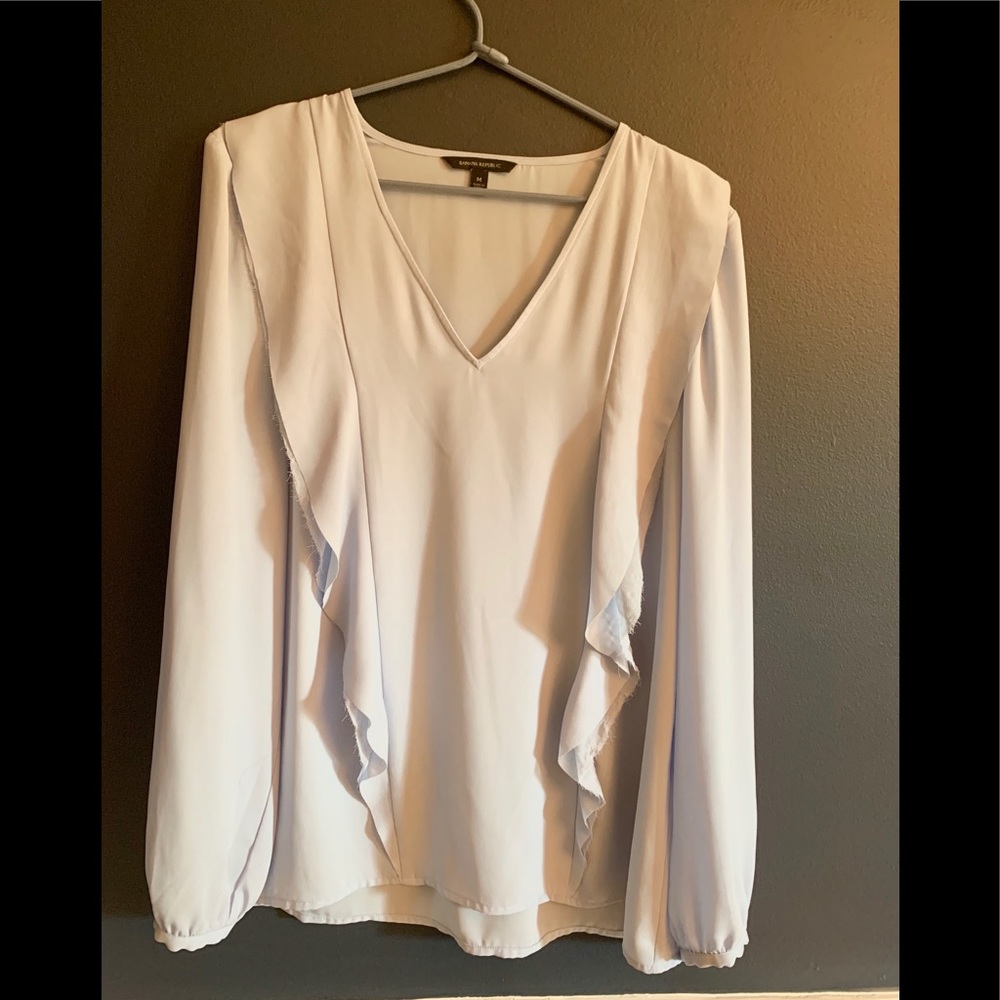 Pale Blue ruffle front Banana Republic Blouse